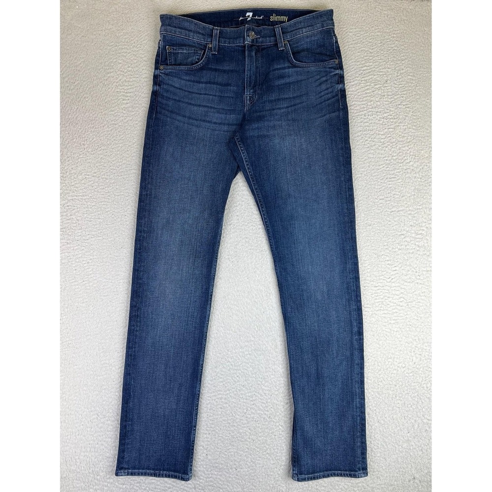 7 For All Mankind Slimmy Jeans Mens 32x34 Blue Slim Straight Stretch Denim Pants